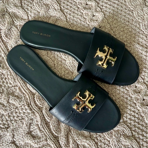 Tory Burch Shoes - Tory Burch Black Leather Everly Slide Sandals